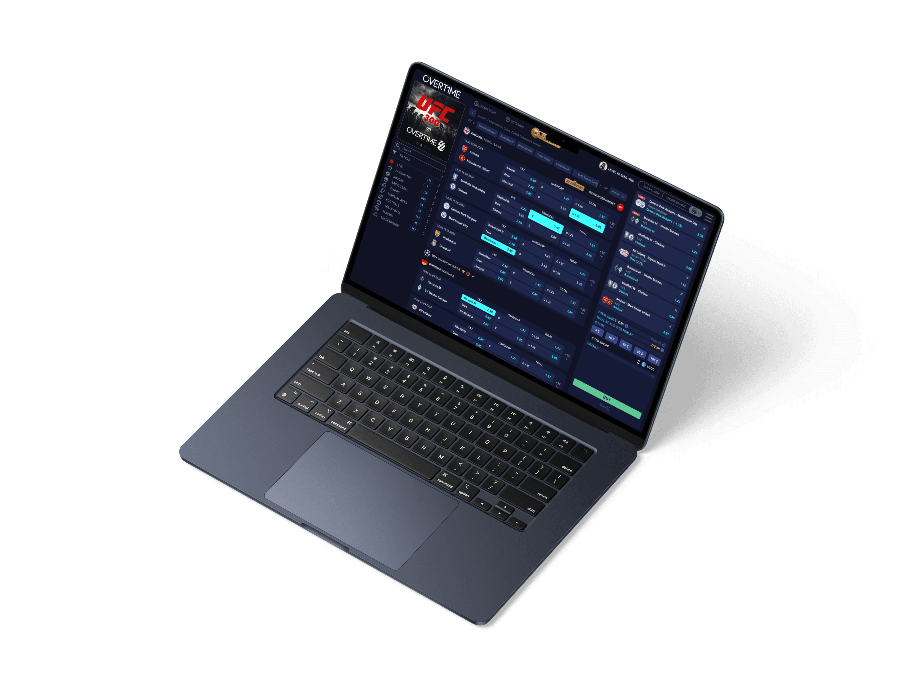 Overtime betting interface on MacBook